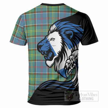 Colville Tartan Crest T-Shirt Scottish Golden Lions Wave Flow