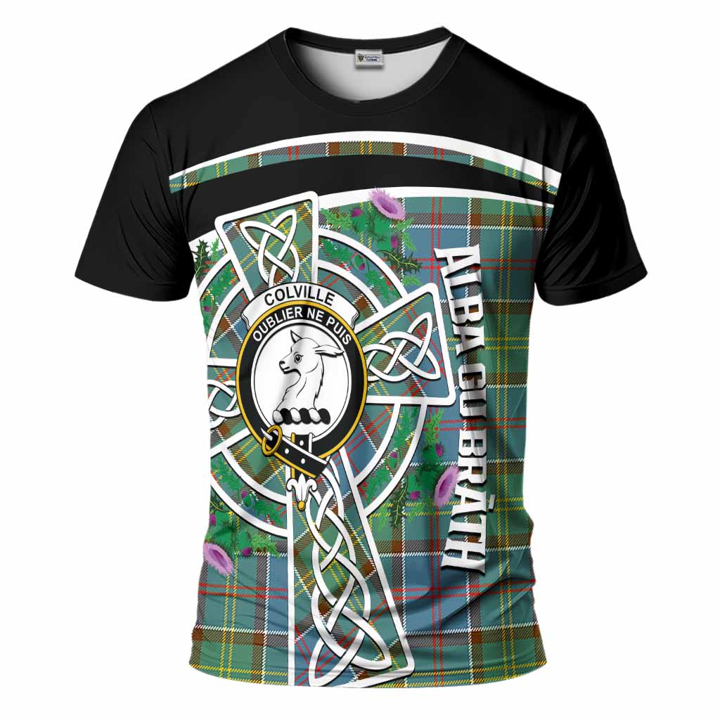 Colville Tartan Crest T-Shirt Scottish Thistle Celtic Cross Alba Gu Brath