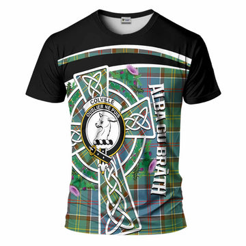 Colville Tartan Crest T-Shirt Scottish Thistle Celtic Cross Alba Gu Brath