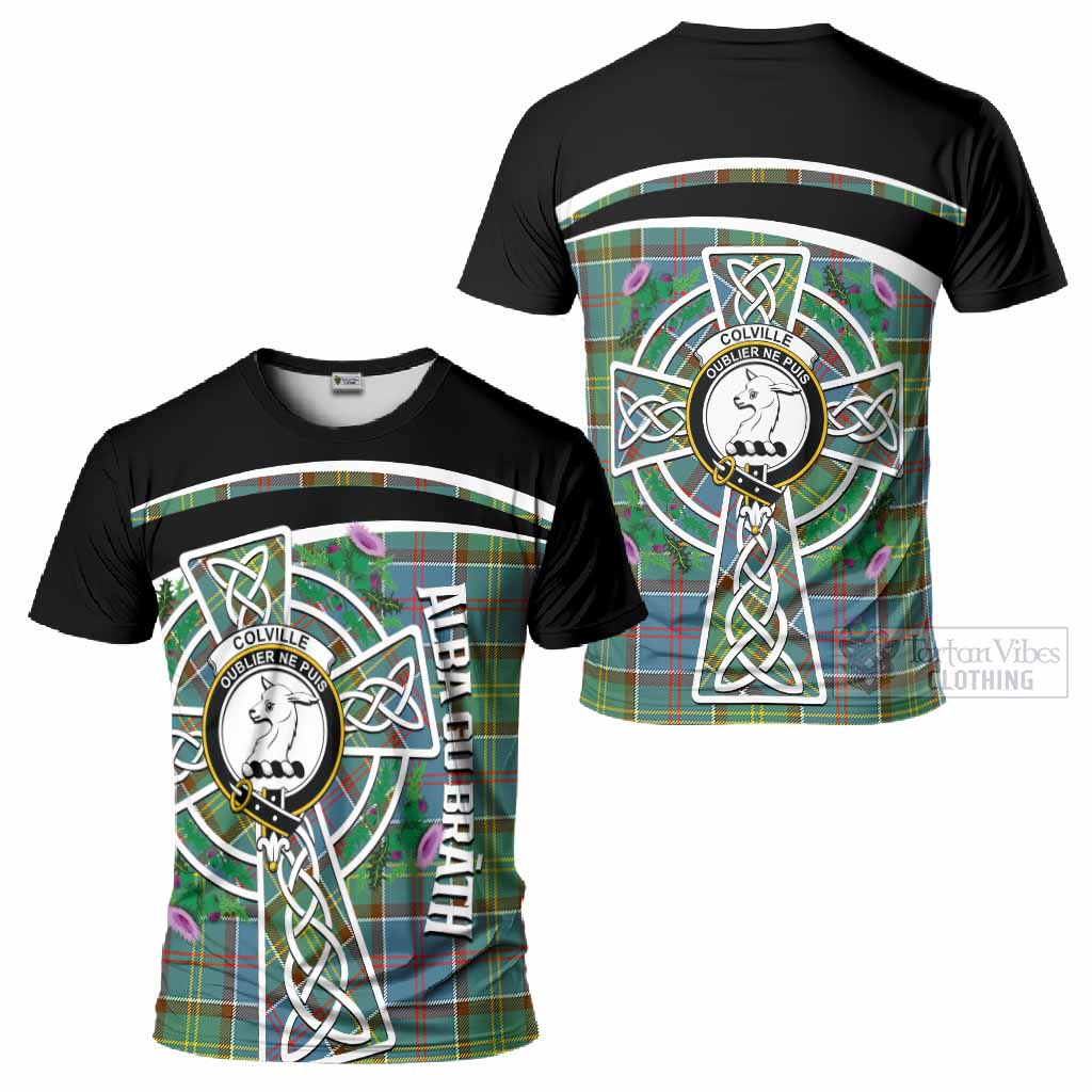 Colville Tartan Crest T-Shirt Scottish Thistle Celtic Cross Alba Gu Brath