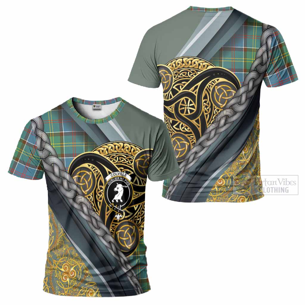 Colville Tartan Crest T-Shirt Scottish Triskele Celtic