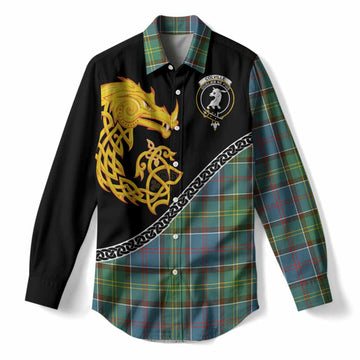 Colville Tartan Crest Women Casual Shirt Legendary Dragon Knot Half Style