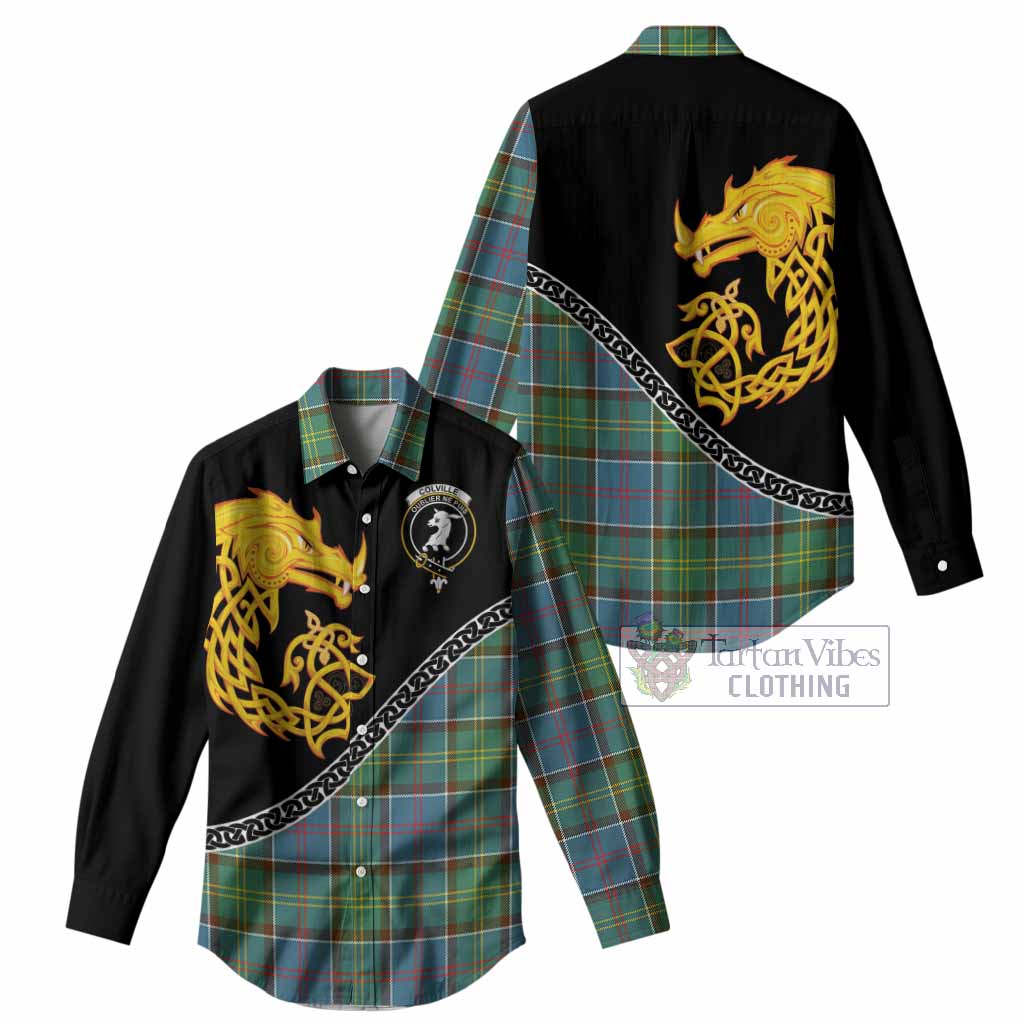 Colville Tartan Crest Women Casual Shirt Legendary Dragon Knot Half Style