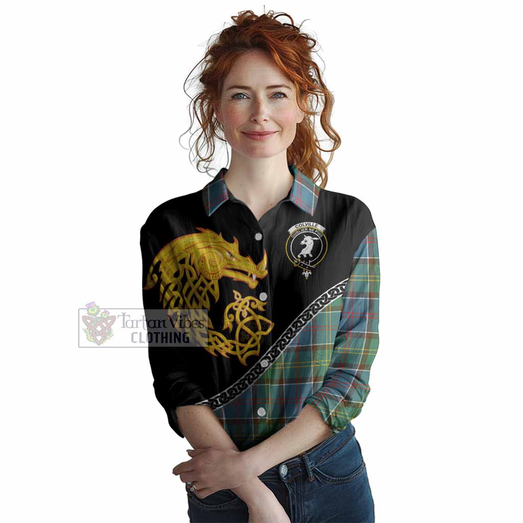 Colville Tartan Crest Women Casual Shirt Legendary Dragon Knot Half Style