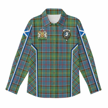 Colville Tartan Crest Women Casual Shirt Scotland Coat of Arm Flag Style