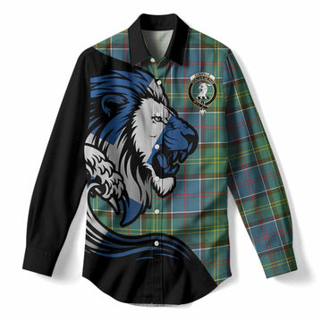 Colville Tartan Crest Women Casual Shirt Scottish Golden Lions Wave Flow