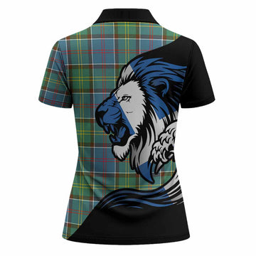 Colville Tartan Crest Women Polo Shirt Scottish Golden Lions Wave Flow
