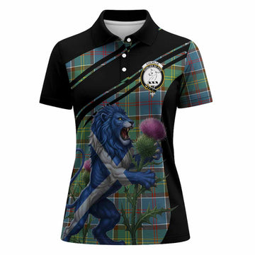 Colville Tartan Crest Women Polo Shirt Scottish Lion Rampant Thistle