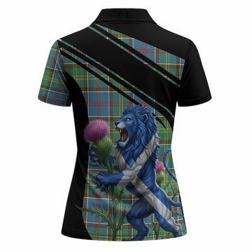 Colville Tartan Crest Women Polo Shirt Scottish Lion Rampant Thistle
