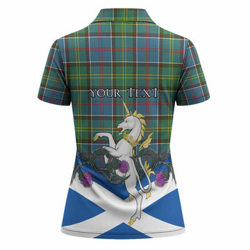 Colville Tartan Crest Women Polo Shirt Scottish Unicorn With Thistle