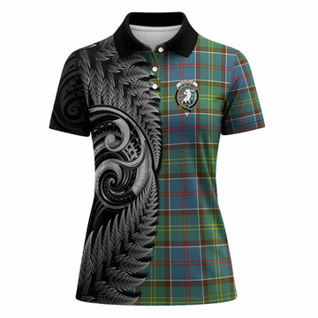 Colville Tartan Crest Women Polo Shirt With New Zealand Silver Fern Maori Koru