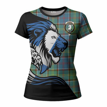 Colville Tartan Crest Women T shirt Scottish Golden Lions Wave Flow