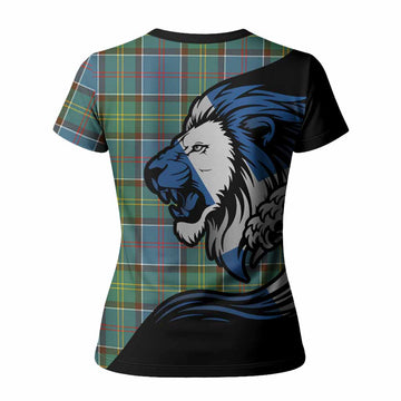 Colville Tartan Crest Women T shirt Scottish Golden Lions Wave Flow