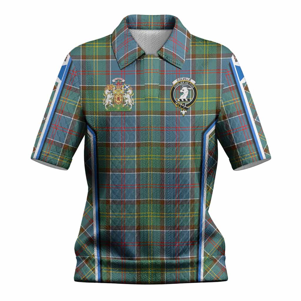 Colville Tartan Crest Women’s Polo Sweater Top Scotland Coat of Arm Flag Style