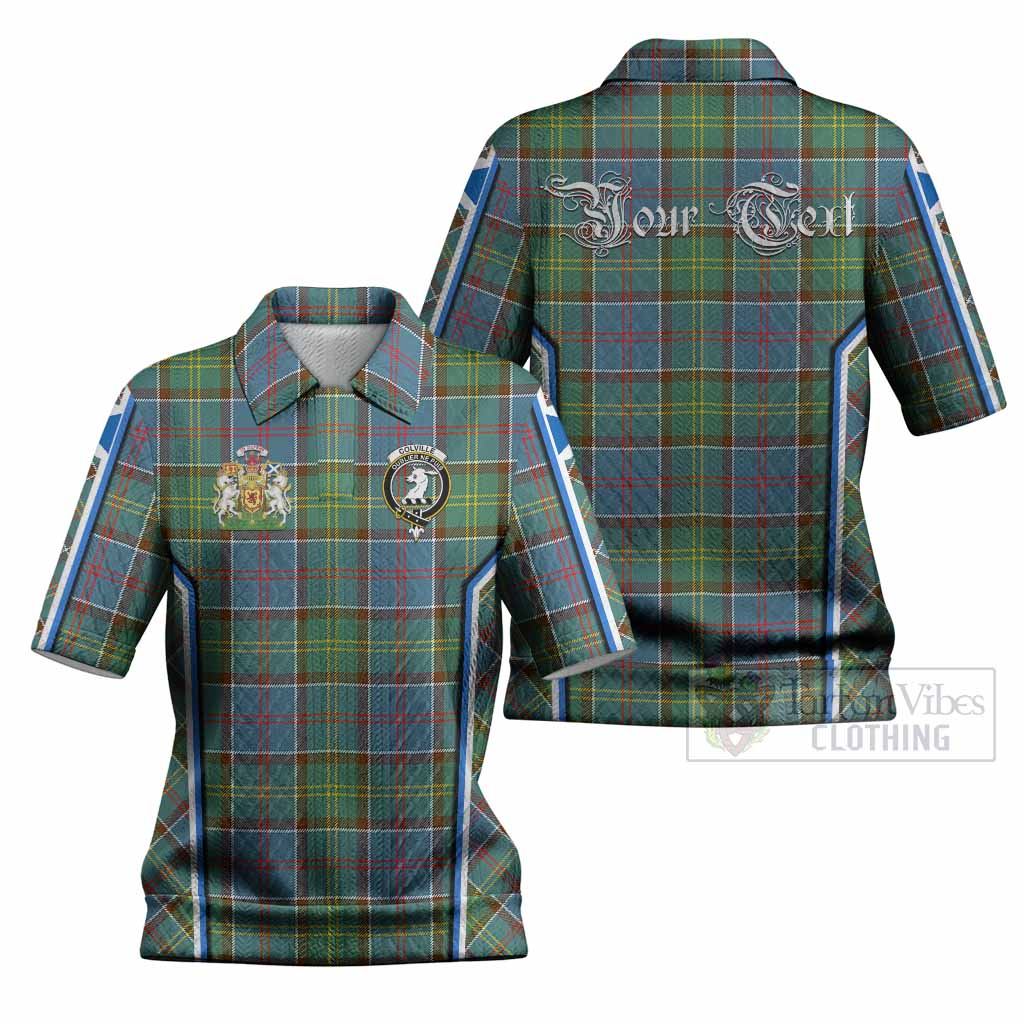 Colville Tartan Crest Women’s Polo Sweater Top Scotland Coat of Arm Flag Style