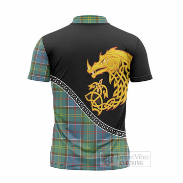 Colville Tartan Crest Zipper Polo Shirt Legendary Dragon Knot Half Style