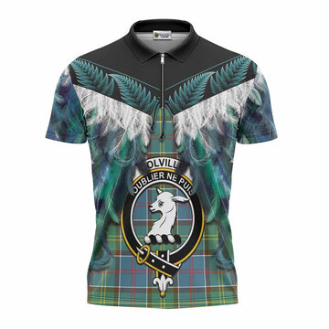 Colville Tartan Crest Zipper Polo Shirt New Zealand Maori Korowai Cloak