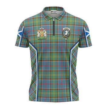 Colville Tartan Crest Zipper Polo Shirt Scotland Coat of Arm Flag Style