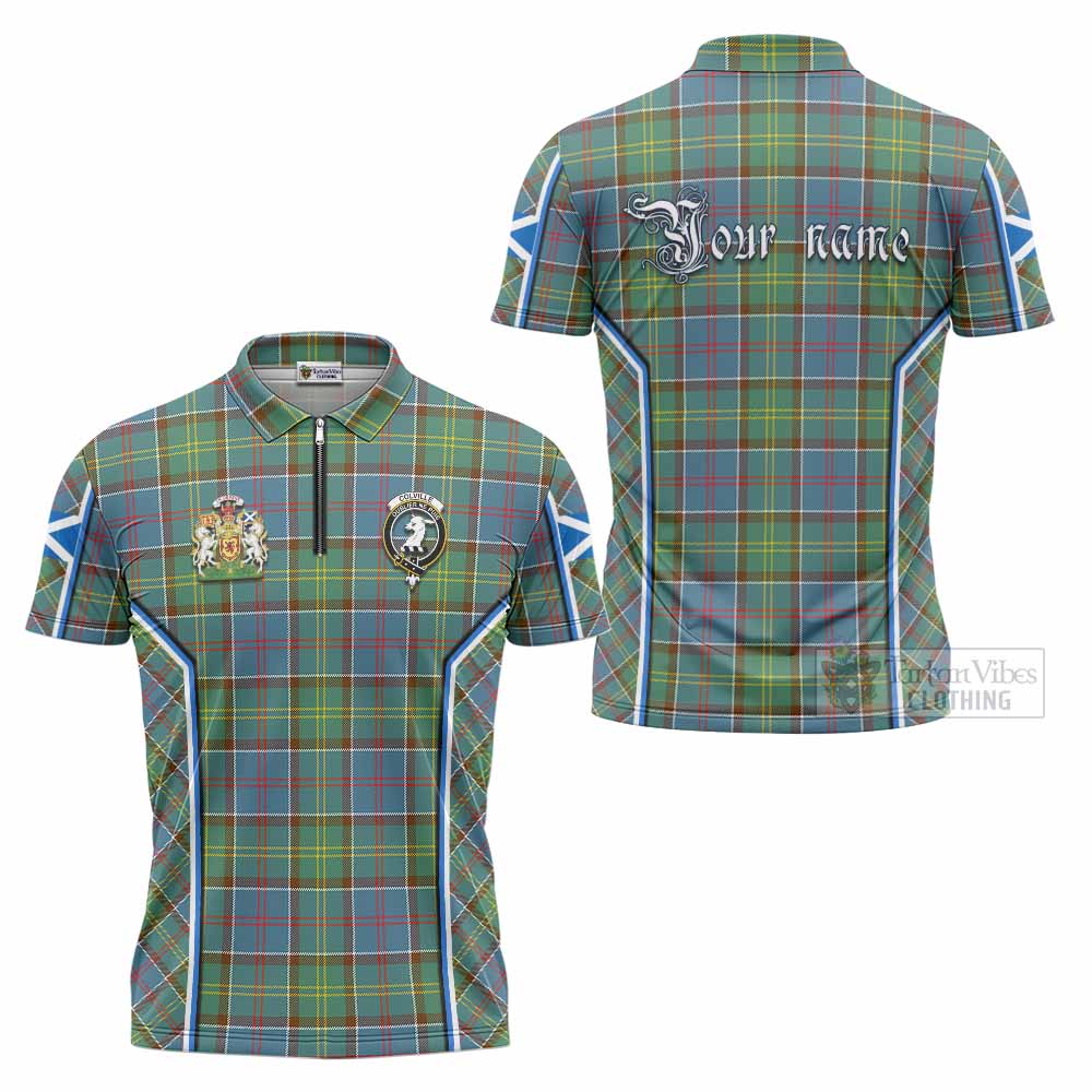 Colville Tartan Crest Zipper Polo Shirt Scotland Coat of Arm Flag Style - Tartan Vibes Clothing