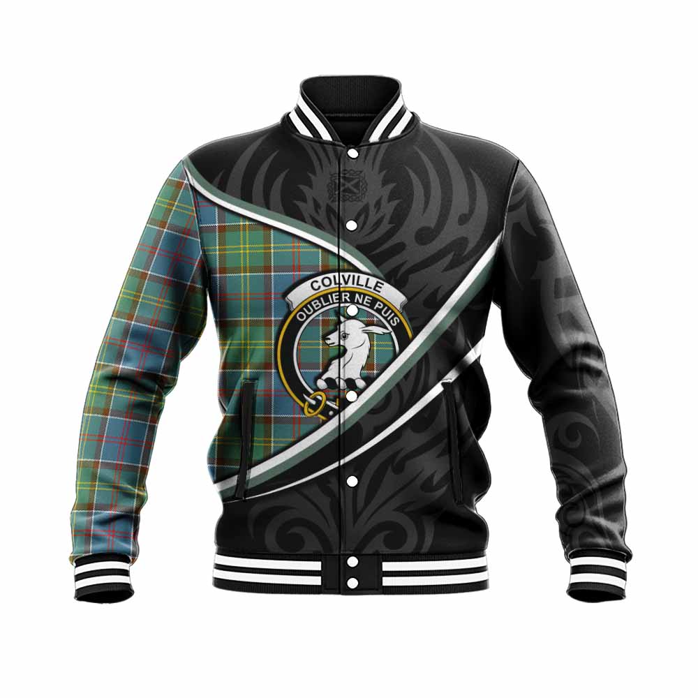 Colville Tartan Family Crest Baseball Jacket Celtic Scottish Thistle Floral - Tartan Vibes Clothing