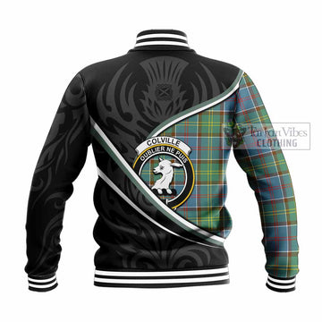 Colville Tartan Family Crest Baseball Jacket Celtic Scottish Thistle Floral - Tartan Vibes Clothing