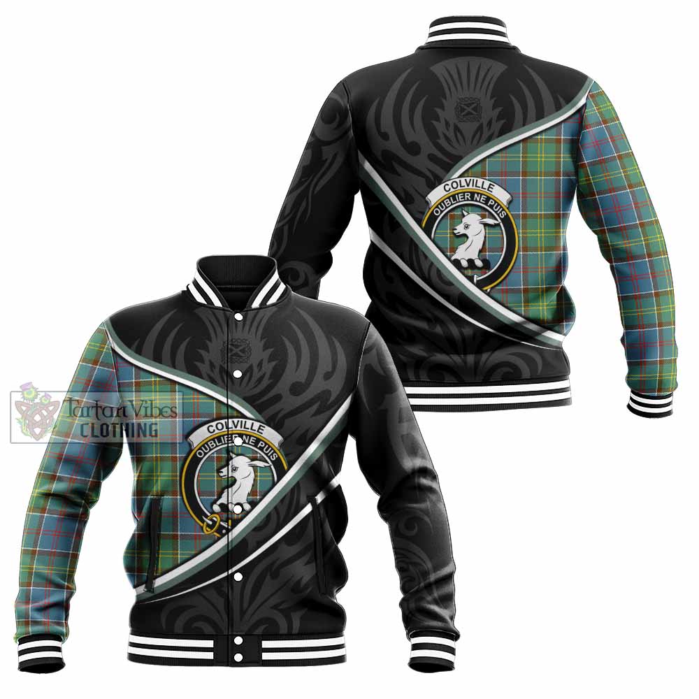 Colville Tartan Family Crest Baseball Jacket Celtic Scottish Thistle Floral - Tartan Vibes Clothing