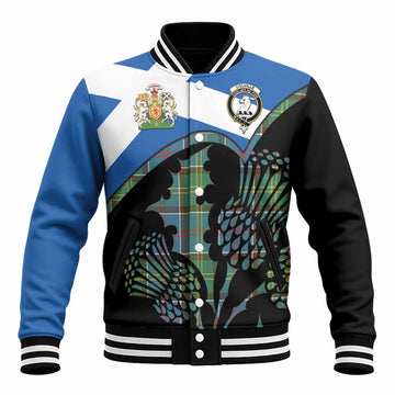 Colville Tartan Family Crest Baseball Jacket Scotland Thistle Floral Flag Style