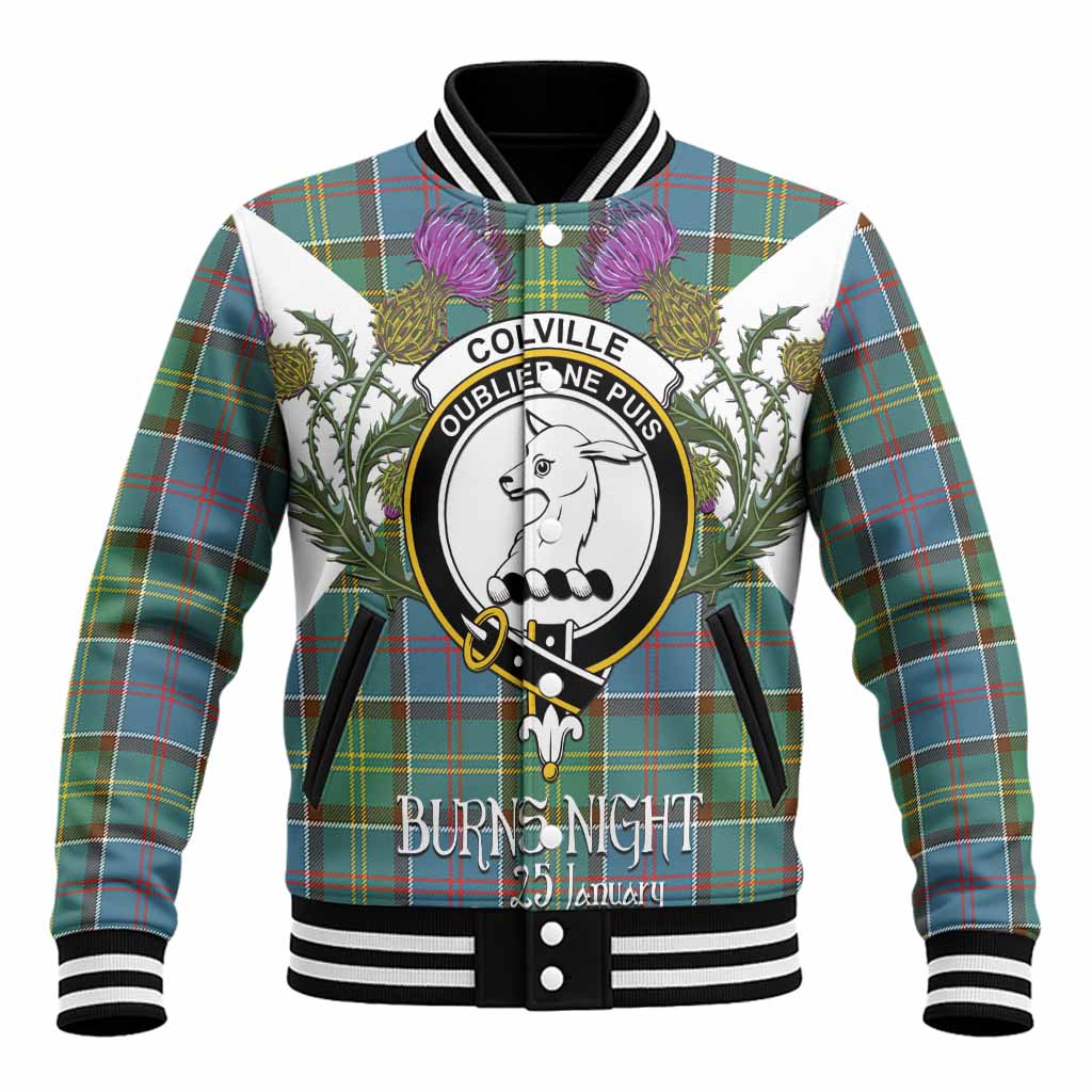 Colville Tartan Family Crest Baseball Jacket Scottish Burns Night Thistle Floral