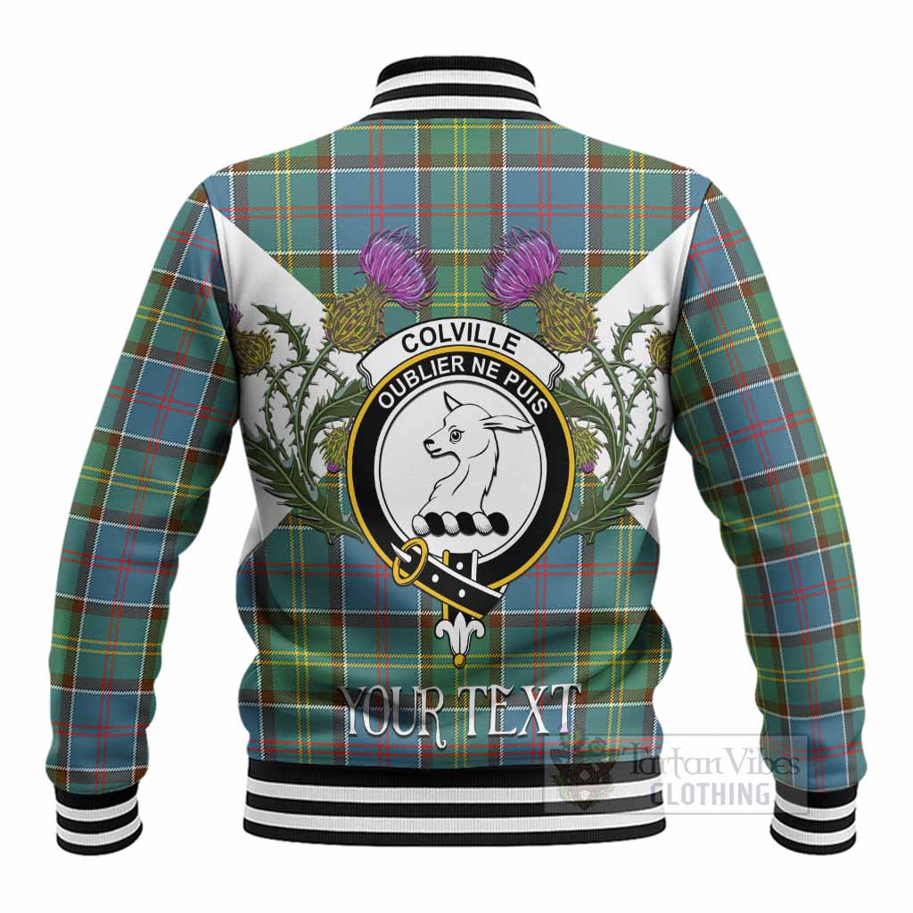 Colville Tartan Family Crest Baseball Jacket Scottish Burns Night Thistle Floral