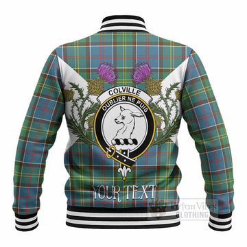 Colville Tartan Family Crest Baseball Jacket Scottish Burns Night Thistle Floral