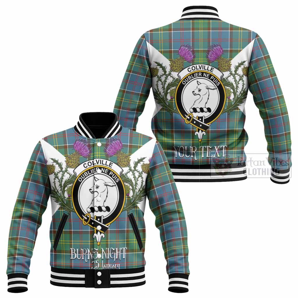 Colville Tartan Family Crest Baseball Jacket Scottish Burns Night Thistle Floral