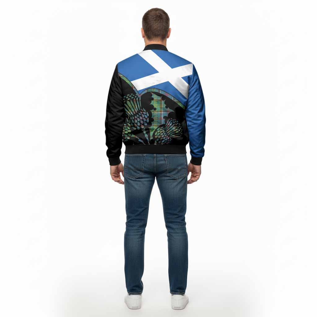 Colville Tartan Family Crest Bomber Jacket Scotland Thistle Floral Flag Style