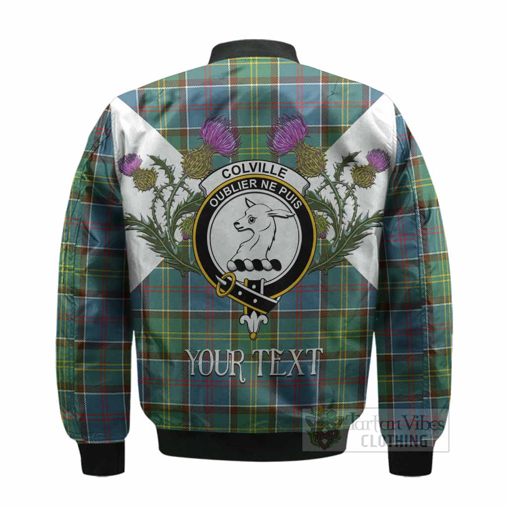 Colville Tartan Family Crest Bomber Jacket Scottish Burns Night Thistle Floral