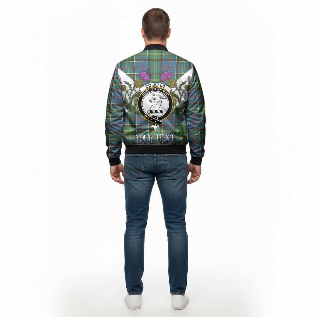 Colville Tartan Family Crest Bomber Jacket Scottish Burns Night Thistle Floral
