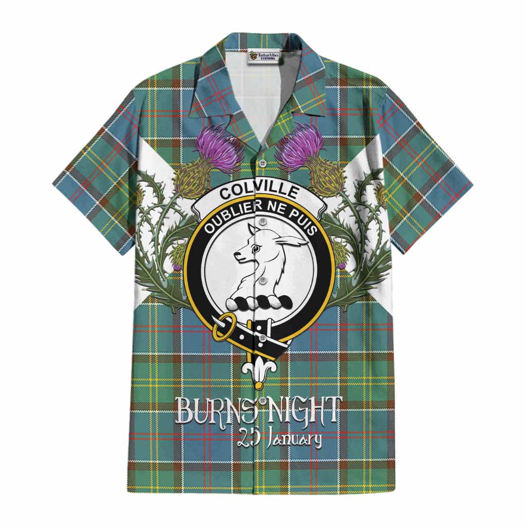 Colville Tartan Family Crest Cotton Hawaiian Shirt Scottish Burns Night Thistle Floral