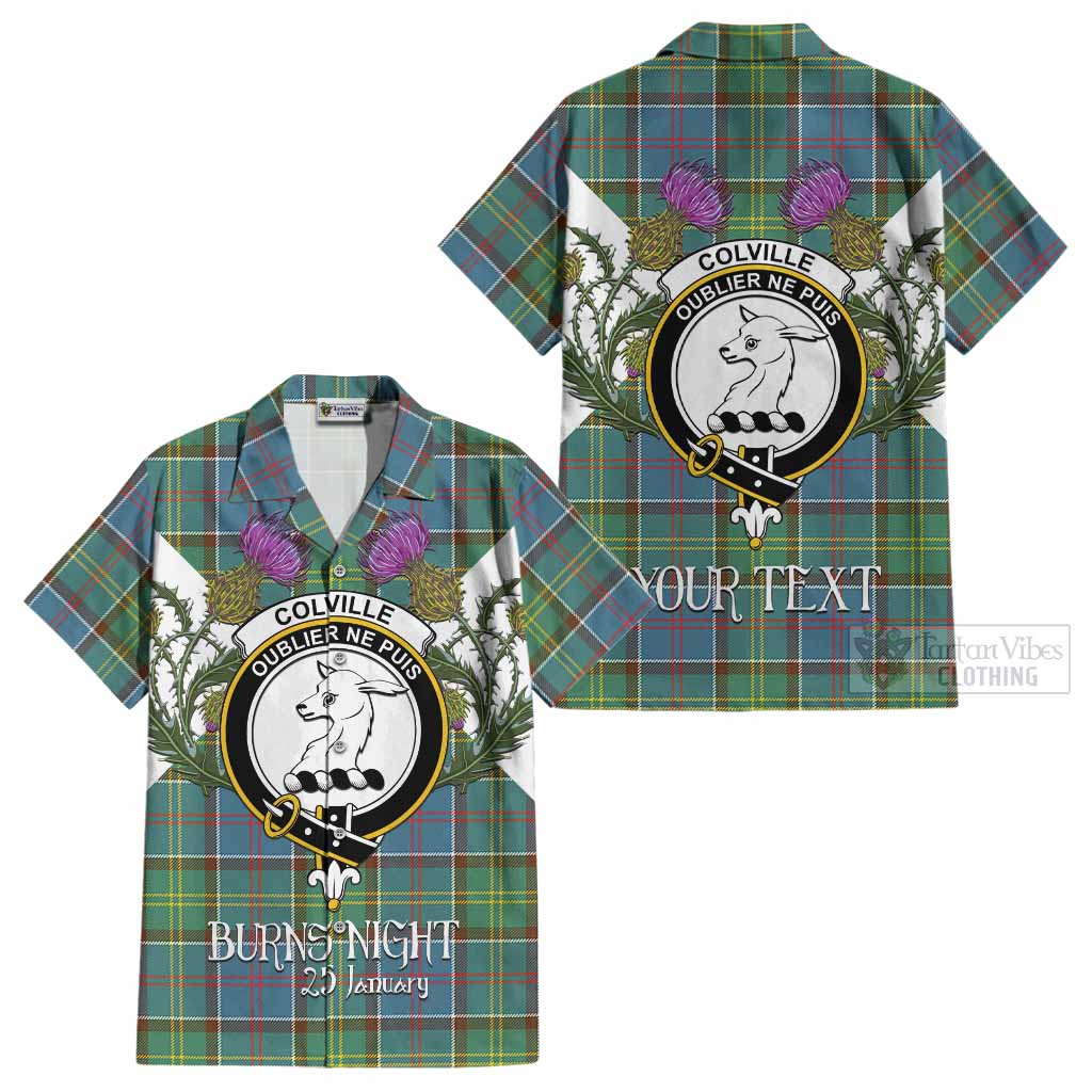 Colville Tartan Family Crest Cotton Hawaiian Shirt Scottish Burns Night Thistle Floral