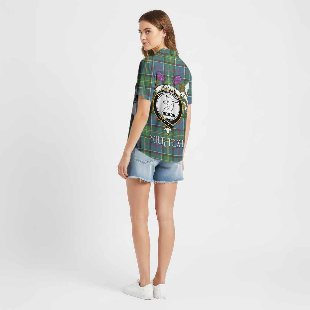 Colville Tartan Family Crest Cotton Hawaiian Shirt Scottish Burns Night Thistle Floral