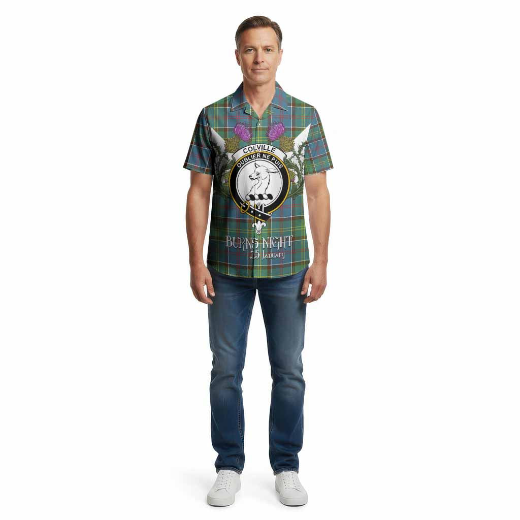 Colville Tartan Family Crest Cotton Hawaiian Shirt Scottish Burns Night Thistle Floral