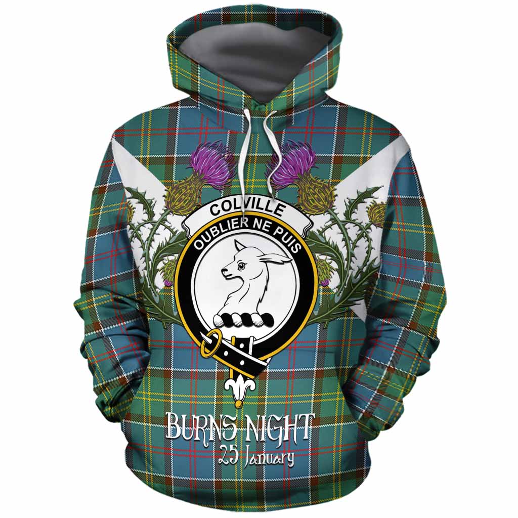 Colville Tartan Family Crest Cotton Hoodie Scottish Burns Night Thistle Floral