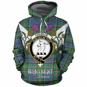 Colville Tartan Family Crest Cotton Hoodie Scottish Burns Night Thistle Floral