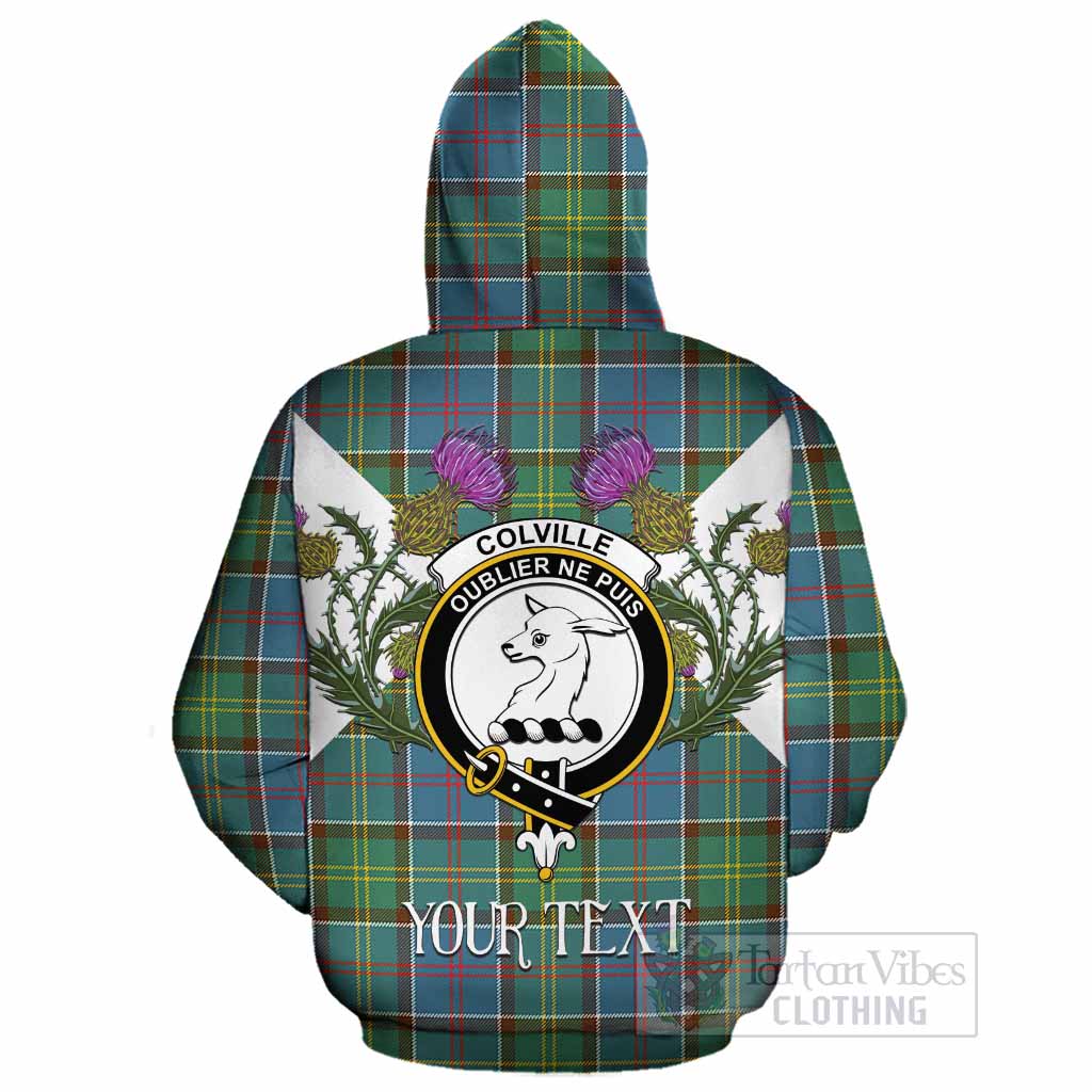 Colville Tartan Family Crest Cotton Hoodie Scottish Burns Night Thistle Floral