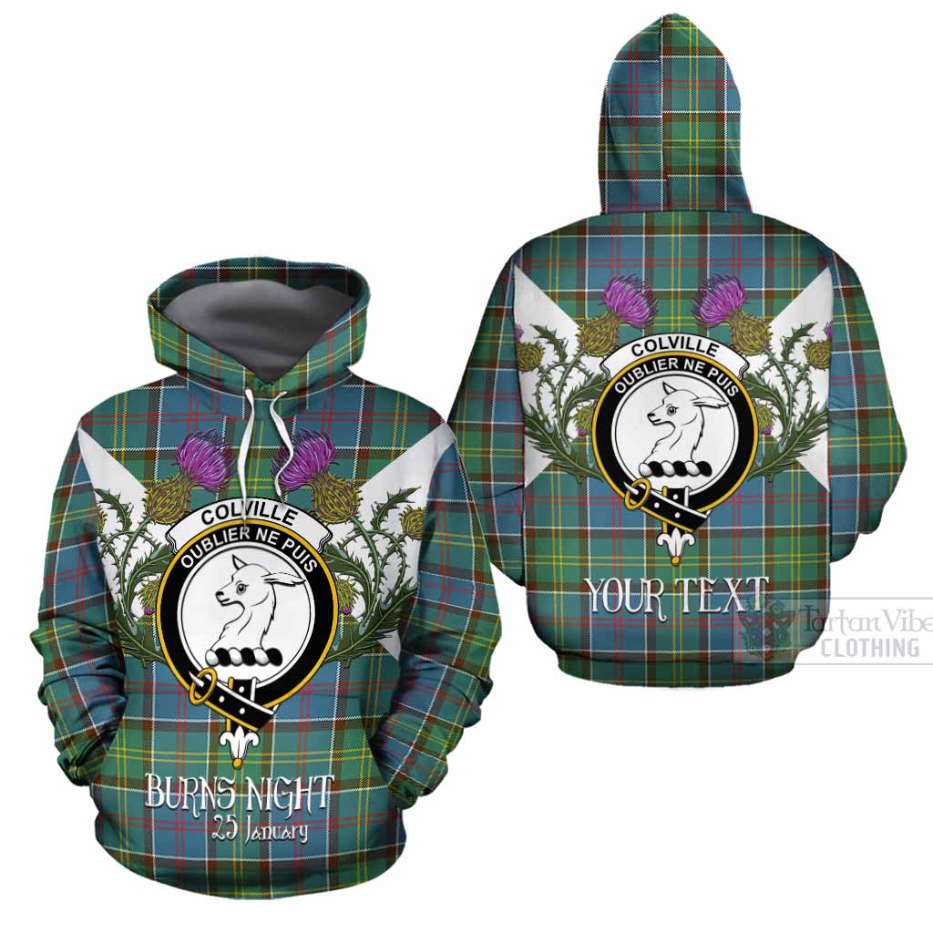 Colville Tartan Family Crest Cotton Hoodie Scottish Burns Night Thistle Floral