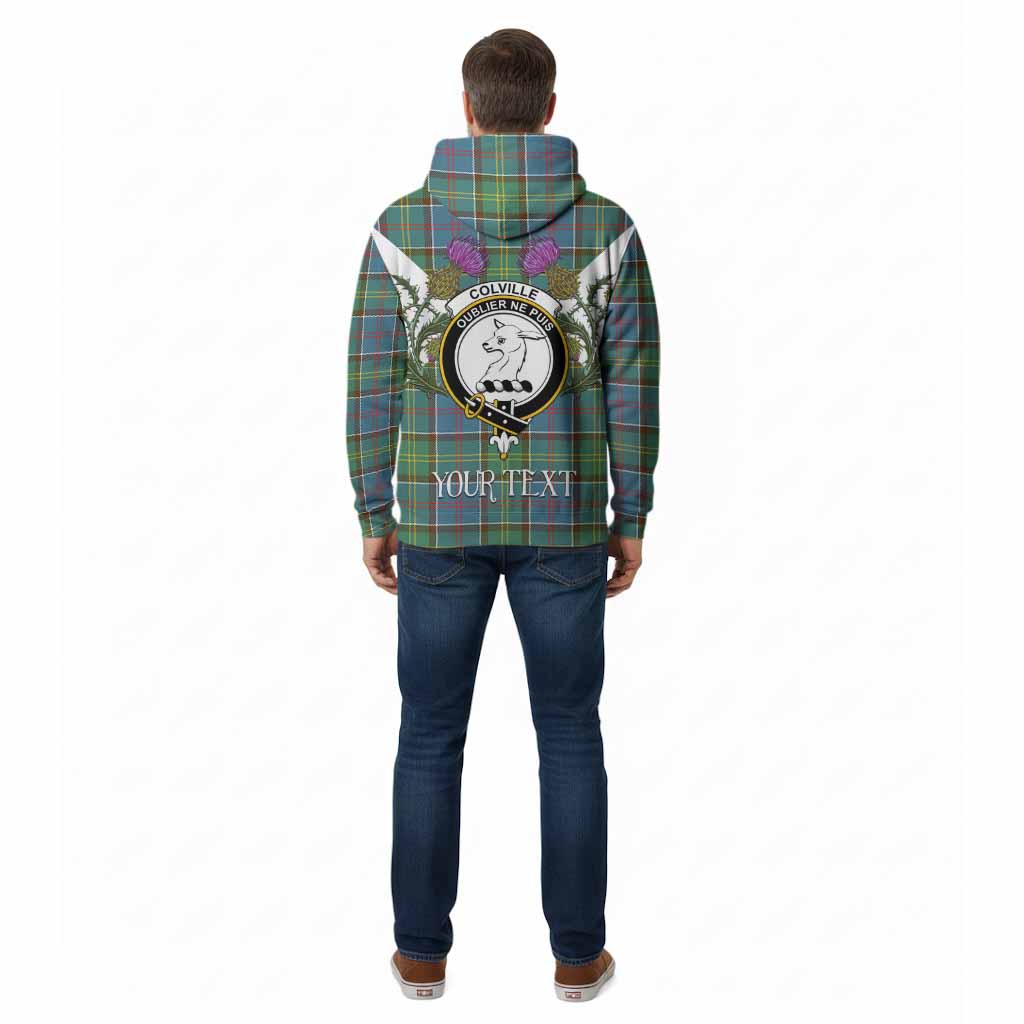 Colville Tartan Family Crest Cotton Hoodie Scottish Burns Night Thistle Floral