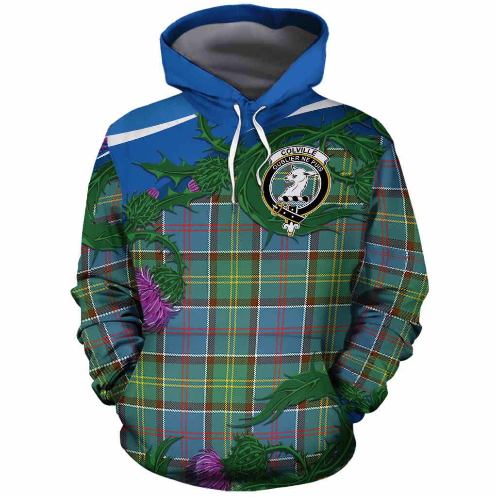 Colville Tartan Family Crest Cotton Hoodie Thistle in Minimalism