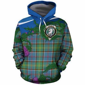 Colville Tartan Family Crest Cotton Hoodie Thistle in Minimalism