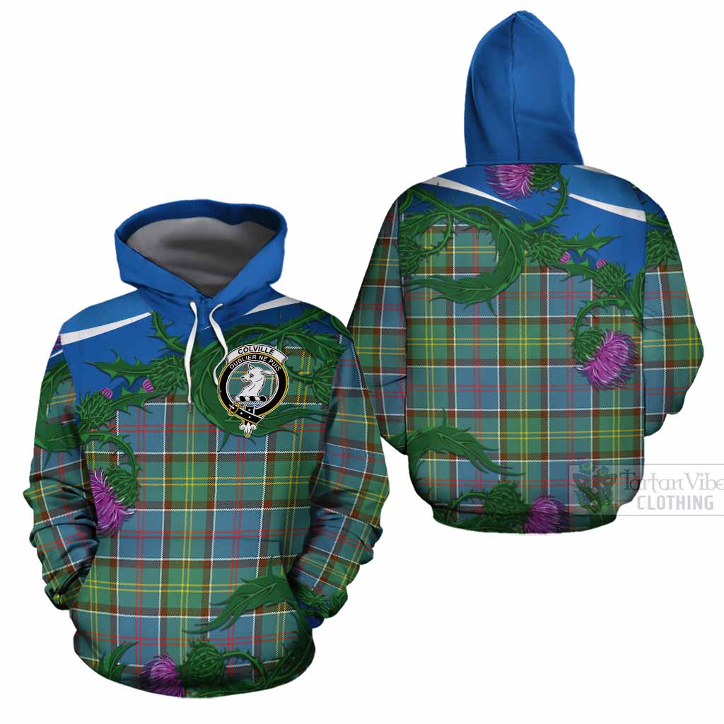 Colville Tartan Family Crest Cotton Hoodie Thistle in Minimalism