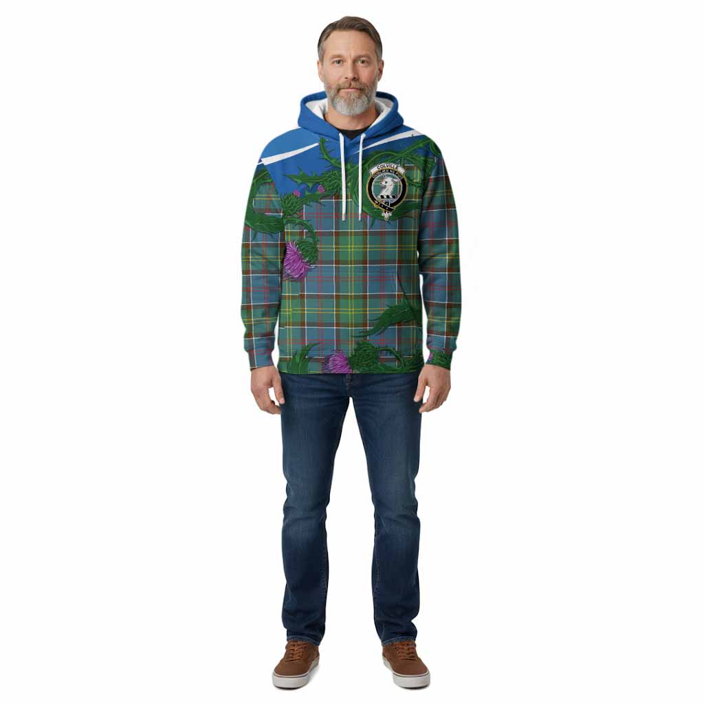 Colville Tartan Family Crest Cotton Hoodie Thistle in Minimalism