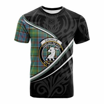 Colville Tartan Family Crest Cotton T-shirt Celtic Scottish Thistle Floral