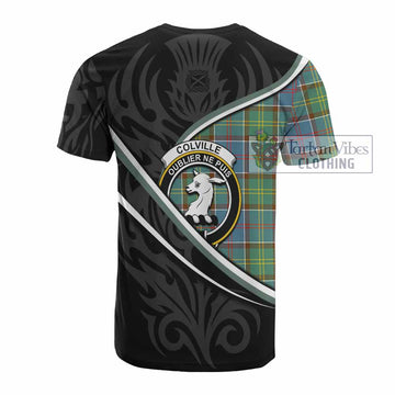 Colville Tartan Family Crest Cotton T-shirt Celtic Scottish Thistle Floral