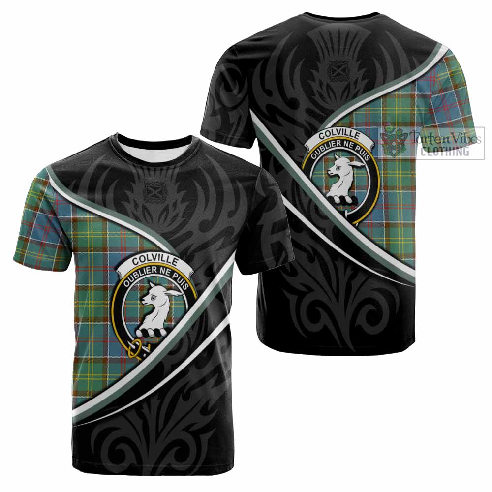 Colville Tartan Family Crest Cotton T-shirt Celtic Scottish Thistle Floral - Tartan Vibes Clothing